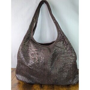 Langellotti Brown Woven Genuine Leather Hobo Shoulder Bag MADE IN ITALY